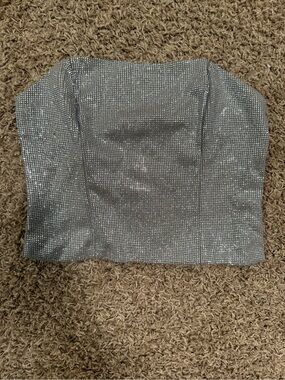 Fashion Nova Silver Rhinestone Strapless Bustier